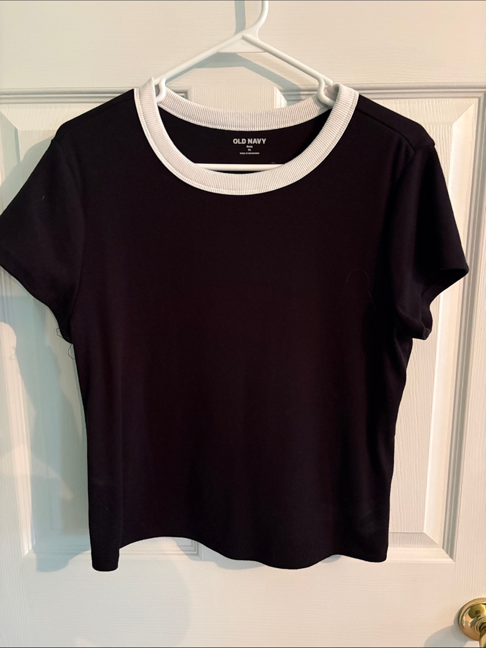 Old Navy Black Tee with White Crew Neck Trim
